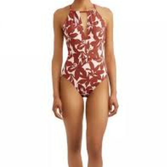 Time and Tru Halter Floral Print One Piece Bathing Suit.  Size L - Picture 3 of 14